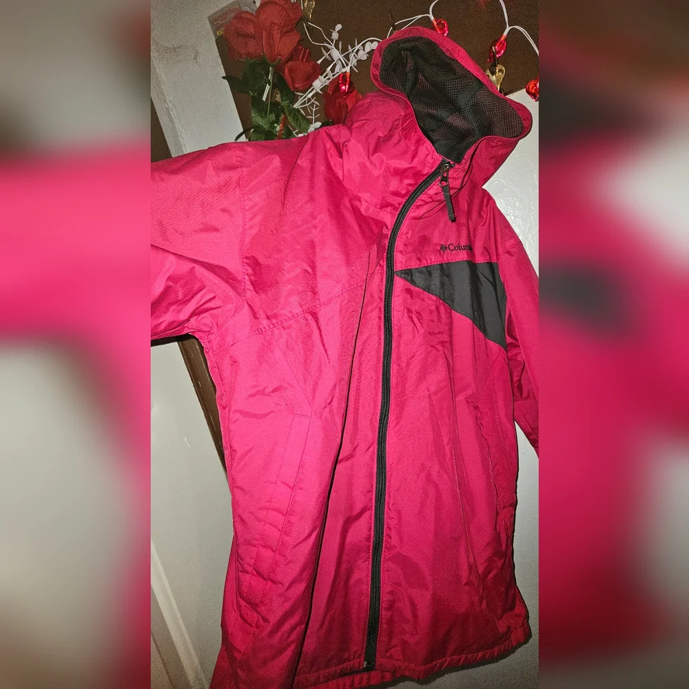 COLUMBIA Red/Pink Girls XL RainCoat - Picture 2 of 8